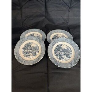 Set of 4Vintage Currier & Ives Blue Bread & Butter Plates